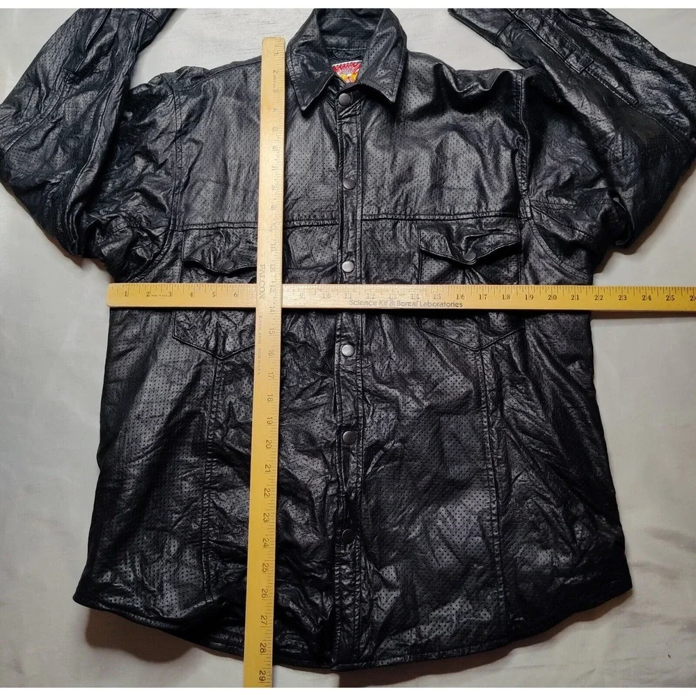 VTG MAS LEATHER Men Medium Black Snap Button Mesh Lined Long Sleeve Jacket - Picture 11 of 16